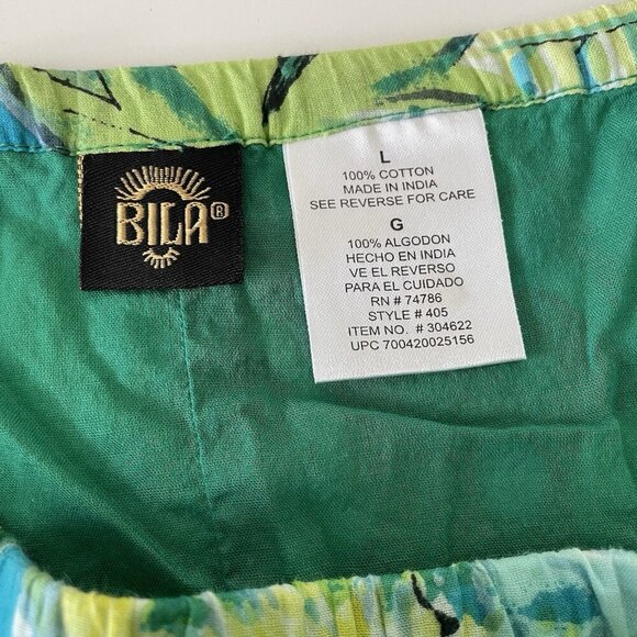 Bila Scarf Hem Skirt L Green Floral Asymmetrical Artsy Flowy Hawaiian Tropical - Picture 4 of 10